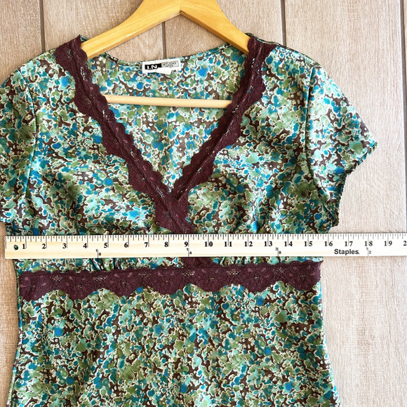 VTG Y2K In Studio Babydoll Top MP Satin/Lace Forest Fairy Grunge Goblincore Boho - Picture 4 of 5